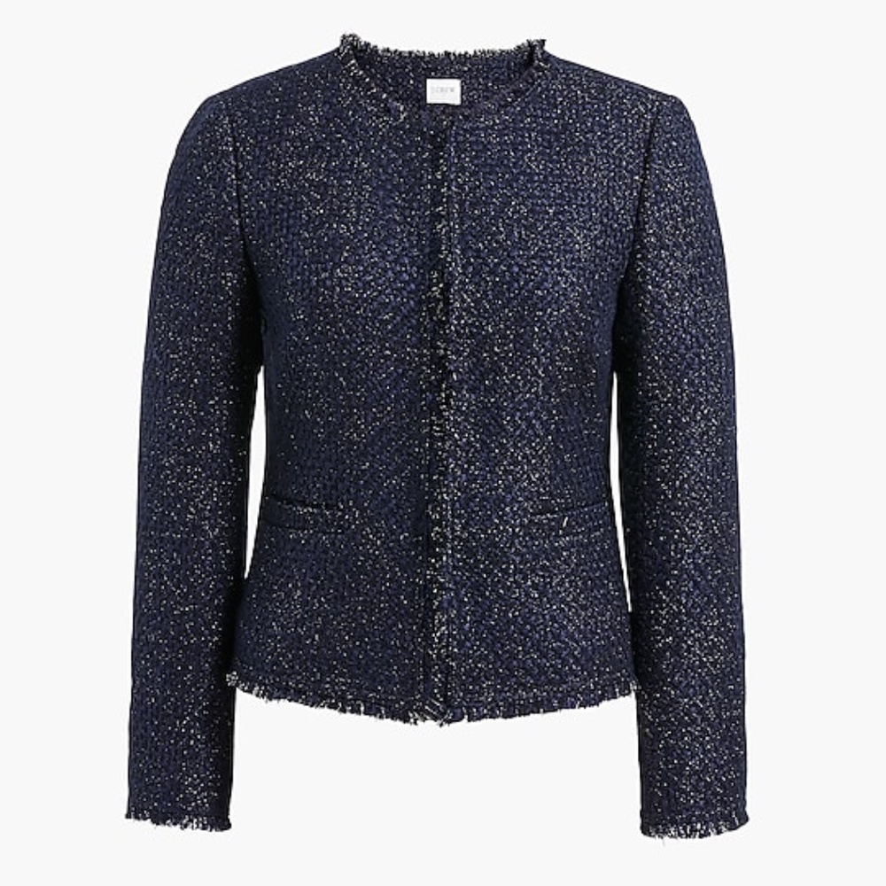J.Crew Lurex tweed fringe jacket
